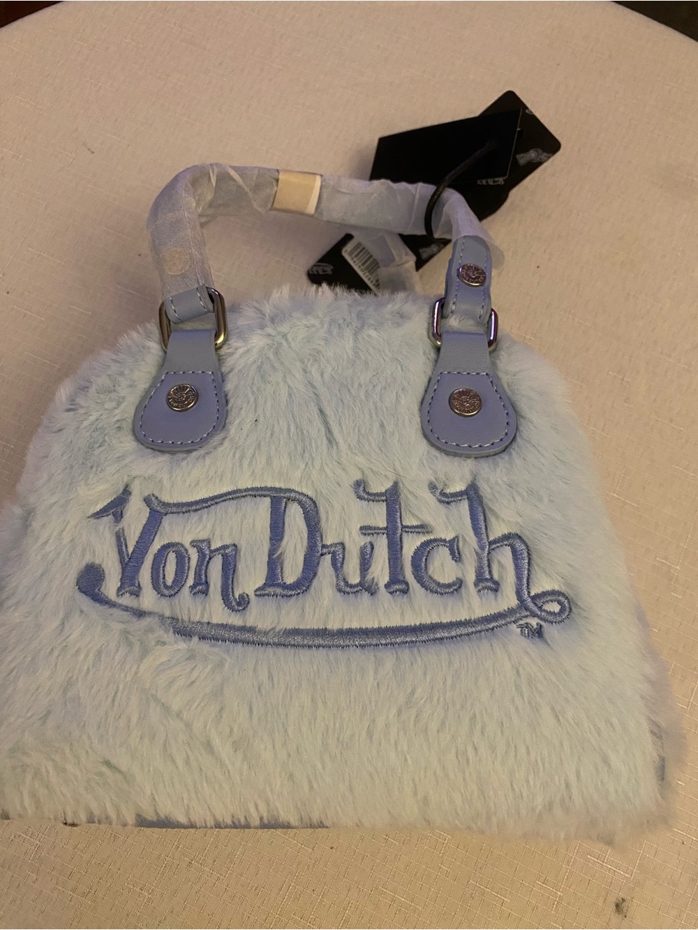 Von Dutch Baby Blue Furry Bowling Bag